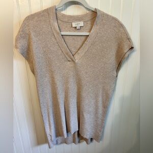 LOFT Taupe Ribbed V-Neck Top